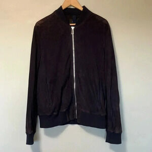 Paul Smith purple  eggplant perforated goat suede leather bomber jacket